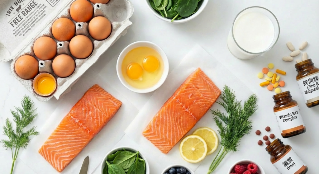 護耳營養食物大集合，包括三文魚、雞蛋、菠菜，以及維他命B雜、鋅、鎂等補充劑，有助修復聽覺神經。Heari 傾耳聽 香港聽力中心 | 立即登記免費聽力測試 