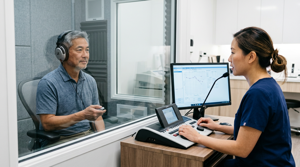 佩戴現代AI智能助聽器作為職業性失聰治療方案，重拾清晰聽力。Heari 傾耳聽 香港聽力中心 | 立即登記免費聽力測試