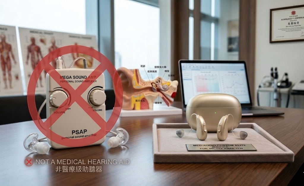 未經專業調配的平價擴音器與專業驗配助聽器的對比。Heari 傾耳聽 香港聽力中心 | 立即登記免費聽力測試 