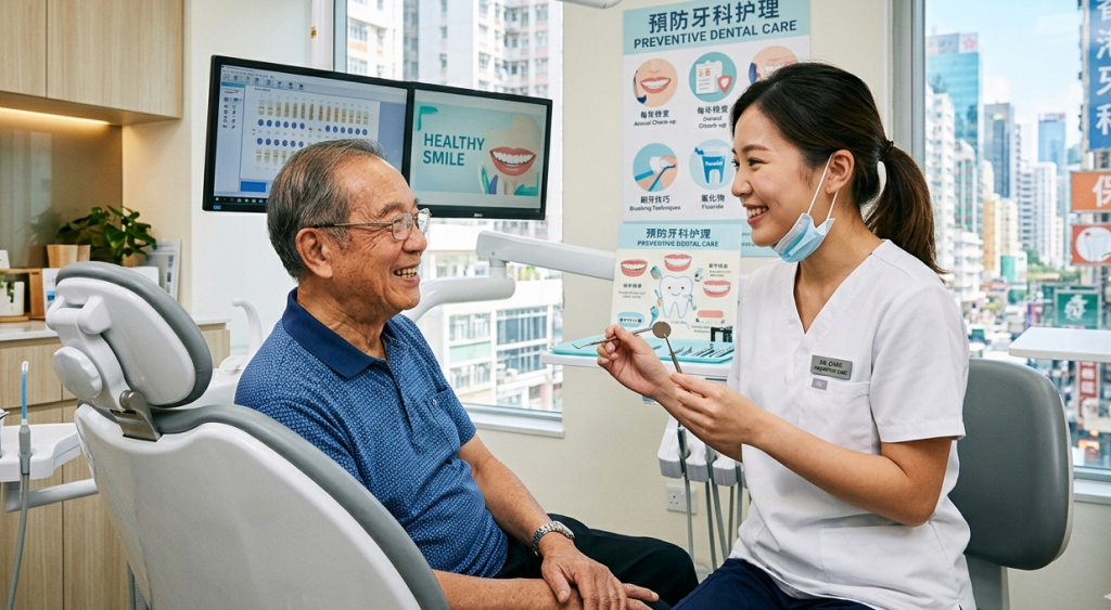 長者利用醫療券進行年度牙科檢查及洗牙。Heari 傾耳聽 香港聽力中心 | 立即登記免費聽力測試