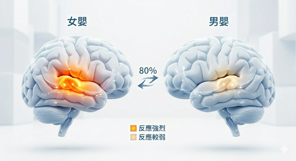 醫學圖表顯示女嬰大腦對聲音的反應比男嬰更為強烈。Heari 傾耳聽 香港聽力中心 | 立即登記免費聽力測試