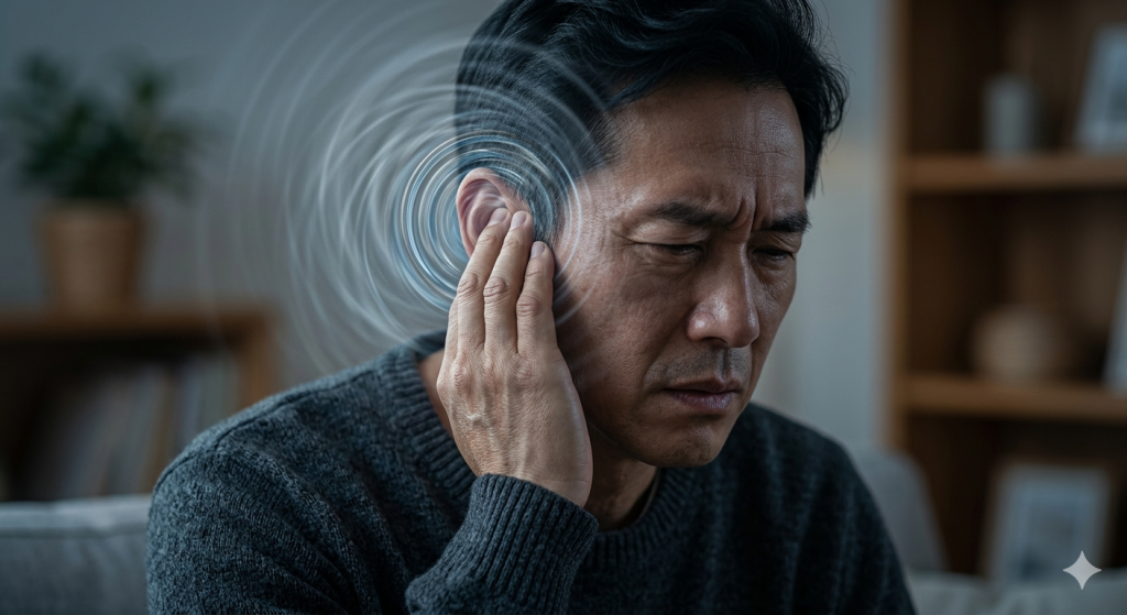 表現耳水不平衡常見的耳脹滿感與耳鳴症狀，患者會感到耳內有強烈的壓迫與悶塞感。Heari 傾耳聽 香港聽力中心 | 立即登記免費聽力測試