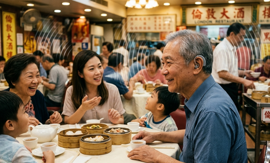 即使在嘈雜環境下，只要有精準調校的助聽器與良好保養，依然能保持良好溝通。Heari 傾耳聽 香港聽力中心 | 立即登記免費聽力測試 